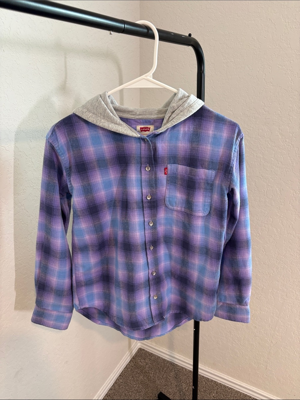 Levi's kids Purple Plaid flannel Hooded Button-Down Shirt with hoodie